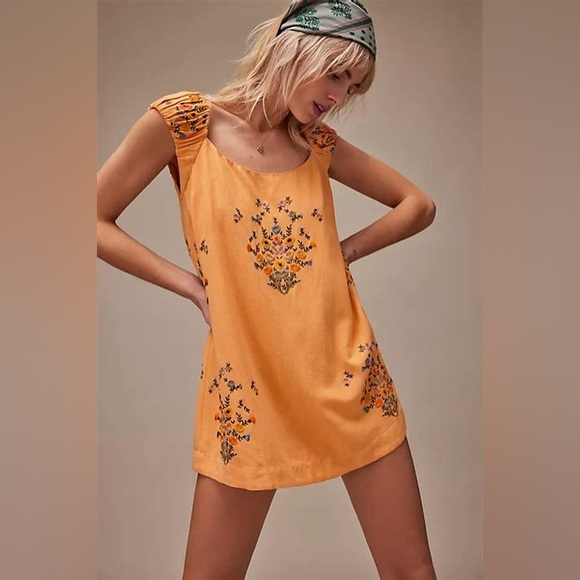 Free People Dresses & Skirts - Free People Embroidered mini dress orange